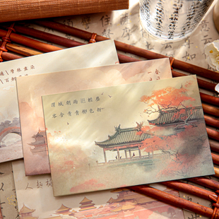 30张古风水墨烫银明信片高颜值江南古城风景名画诗词贺卡手账卡片