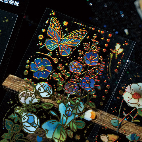花语惊鸿PET立体烫金手账贴纸