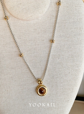 柚卡天然虎眼石圆牌项链女款高级感轻奢小众毛衣链配饰首饰配毛衣