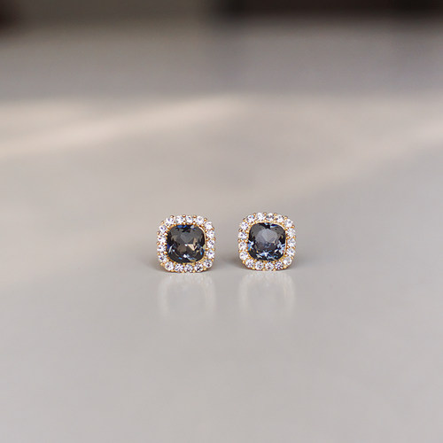 柚卡蓝灰方形养耳洞耳钉银针小巧精致新款耳环轻奢高级感耳饰