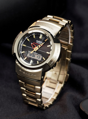 casio卡西欧gshock系列复古金属圆盘电波运动手表男AWM-500GD-4/9