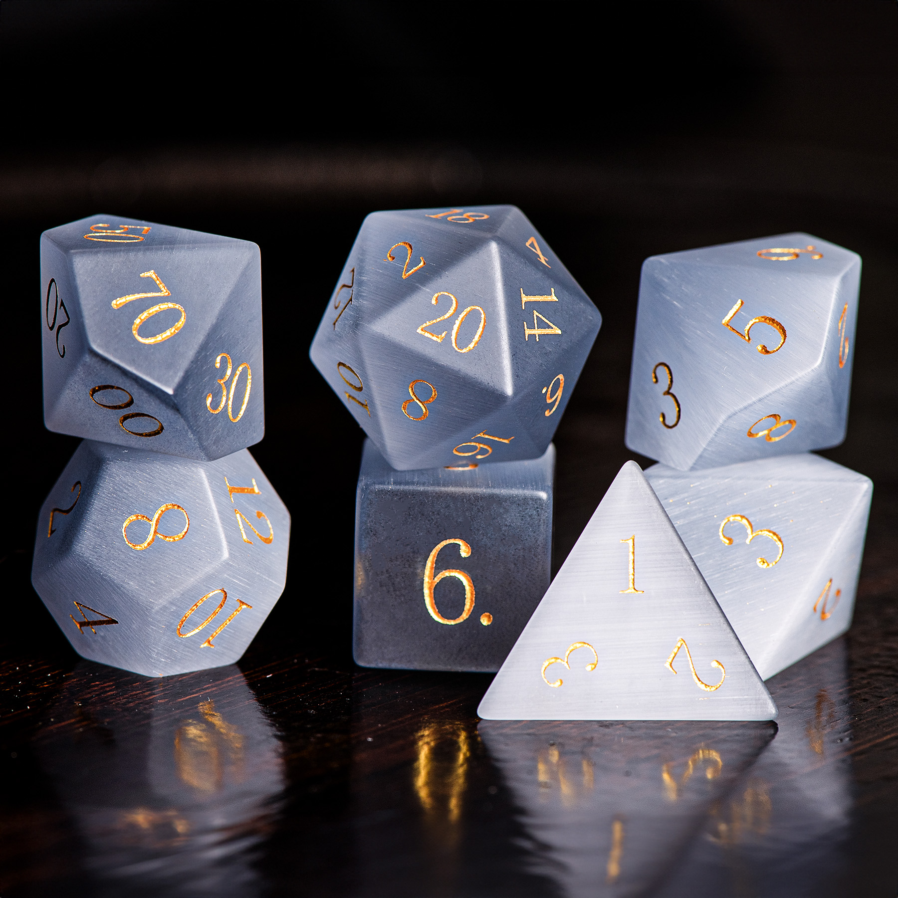 灰色猫眼石dnd跑团骰子coc骰子多面骰色子D20骰子桌游甩子