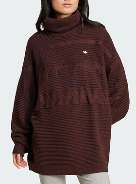 Adidas阿迪达斯新款三叶草女士简约高领宽松针织衫IX0965/IX0966