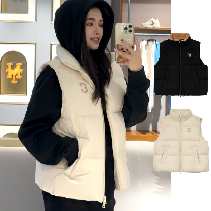 MLB男女立领内里仿羊羔绒背心时尚简约保暖鸭绒马甲3ADVB0236