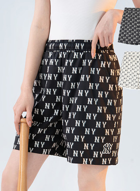 24新款MLB情侣短裤男女NY复古老花满印休闲运动裤五分裤3ASMM0343