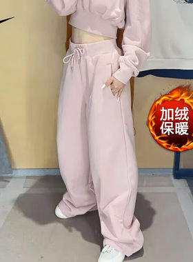 耐克女加绒直筒长裤针织宽松卫裤