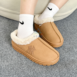 MLB雪地靴情侣25新款男女NY一脚蹬乐福鞋保暖厚底拖鞋3AWBCS156