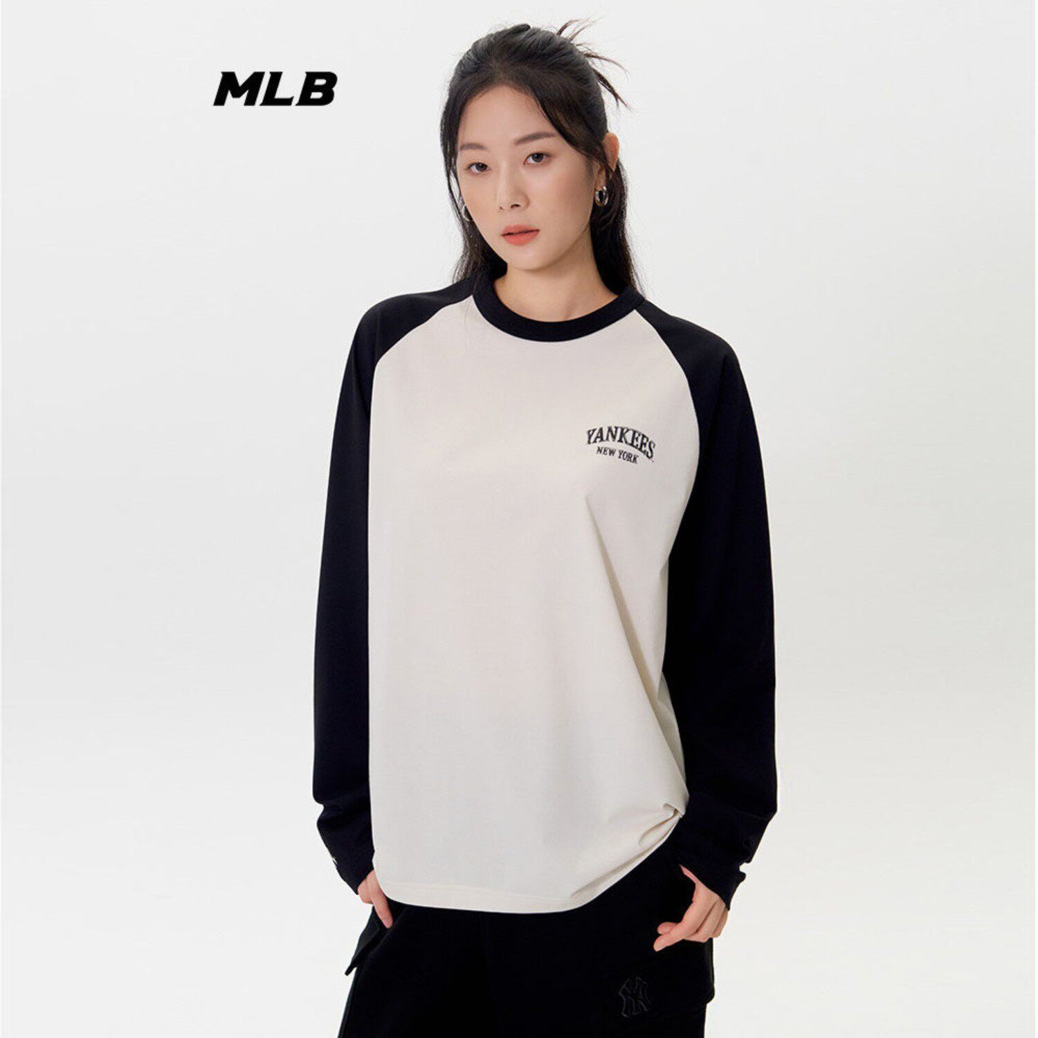 MLB字母印花拼接学院风长袖T恤