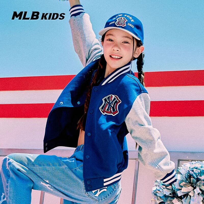 MLB儿童男女童连帽开衫队标学院风棒球服拼色卫衣外套7AJPBV234