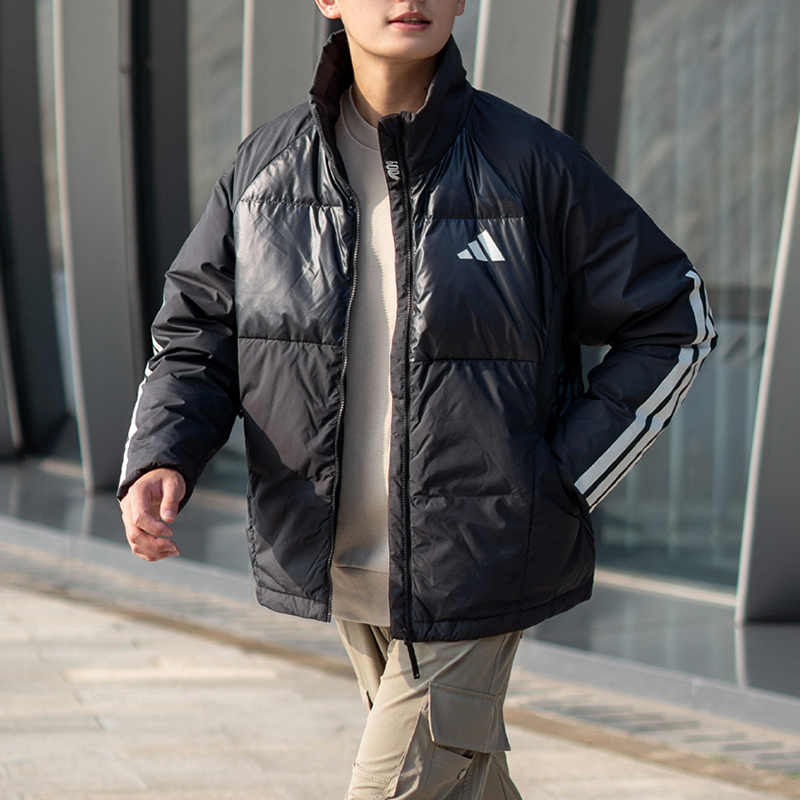 阿迪达斯男子三条杠立领羽绒服