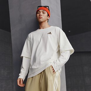 adidas阿迪达斯25款春季圆领宽松假两件休闲长袖T恤JM3408 JM3409