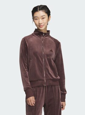 Adidas阿迪达斯新款女复古休闲立领天鹅绒运动外套JX6842/JX6843
