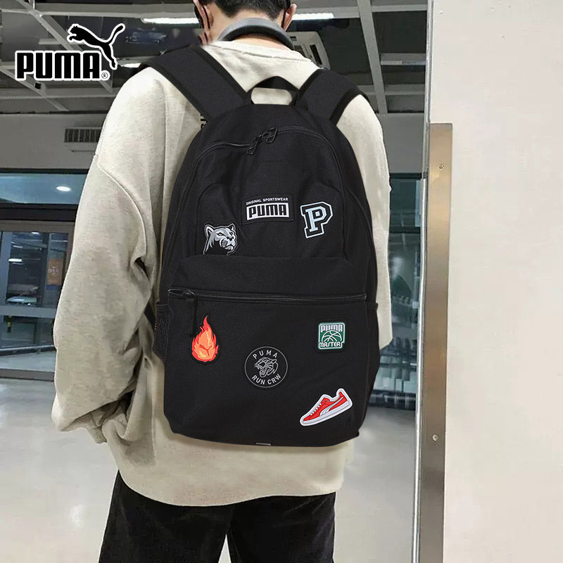 PUMA彪马双肩包男包女包2024新款休闲包运动包黑色书包背包078561