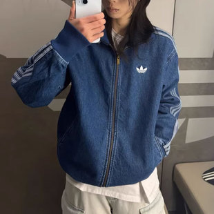 阿迪达斯三叶草男新年限定复古牛仔夹克三条杠刺绣休闲外套KD1517