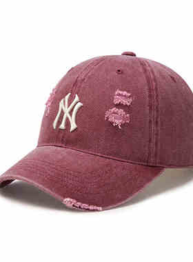 24新款MLB情侣棒球帽男女NY水洗磨破做旧运动帽鸭舌帽3ACPVV34N