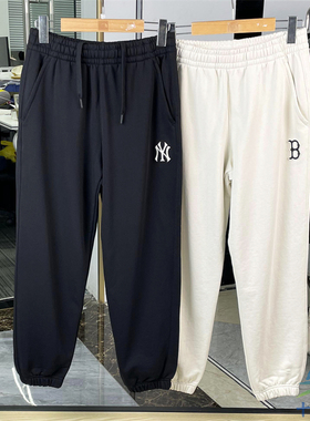 24新款MLB男女情侣学院风NY小标卫裤束脚裤休闲运动长裤3APTB0244