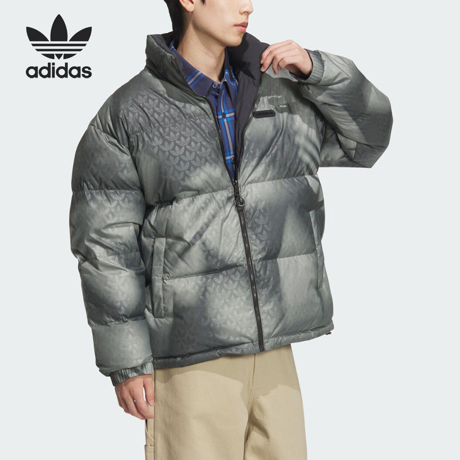 Adidas阿迪达斯三叶草男复古双面穿休闲运动保暖羽绒服外套JD3745