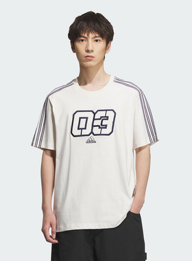 adidas阿迪达斯新款男三条纹篮球风圆领运动短袖T恤JX2633/JX2634