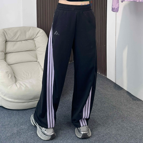 阿迪达斯女针织长裤三条纹运动裤