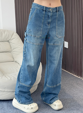 25秋季新款MLB女款牛仔长裤复古NY小标刺绣休闲运动裤3FDPB0954