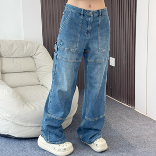 复古NY小标刺绣休闲运动裤 25秋季 牛仔长裤 MLB女款 3FDPB0954 新款