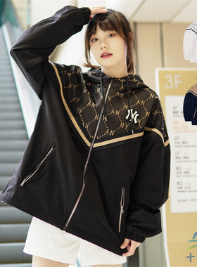 24新款MLB冲锋衣情侣外套男女NY复古老花拼接运动夹克3AWJM0144