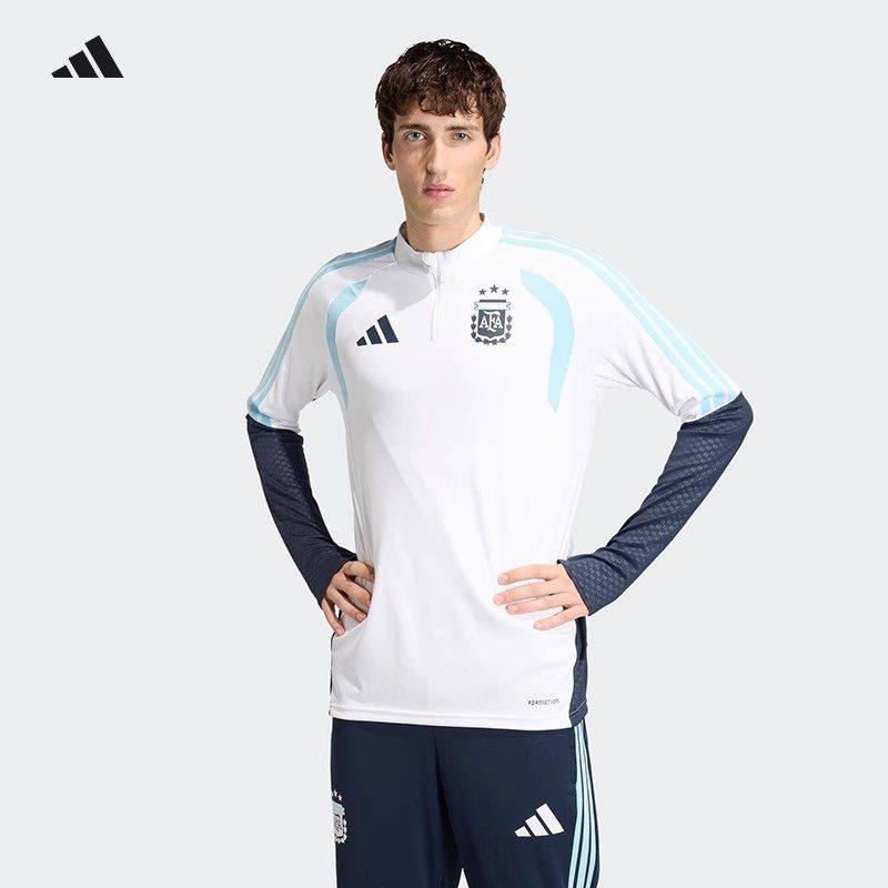 阿迪达斯阿根廷26世界杯半拉链长袖卫衣足球训练服套头衫男JY7035