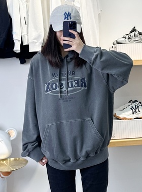 MLB卫衣男女2025春季新款情侣连帽上衣字母印花套头衫3AHDV0651