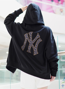 24新款MLB男女情侣学院风老花大logo连帽外套拉链夹克3ATRM0544