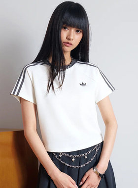 阿迪达斯三叶草女26夏季新款休闲短款高腰短袖T恤KY8479/KY8480