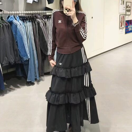 阿迪达斯女半身裙运动长裙蛋糕裙