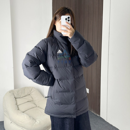 阿迪达斯男立领中长款羽绒服外套