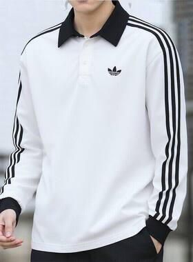 Adidas三叶草26春季男女翻领Polo衫三条纹运动长袖KE3575/KE3576