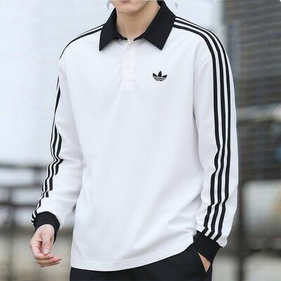 Adidas三叶草长袖运动翻领Polo衫