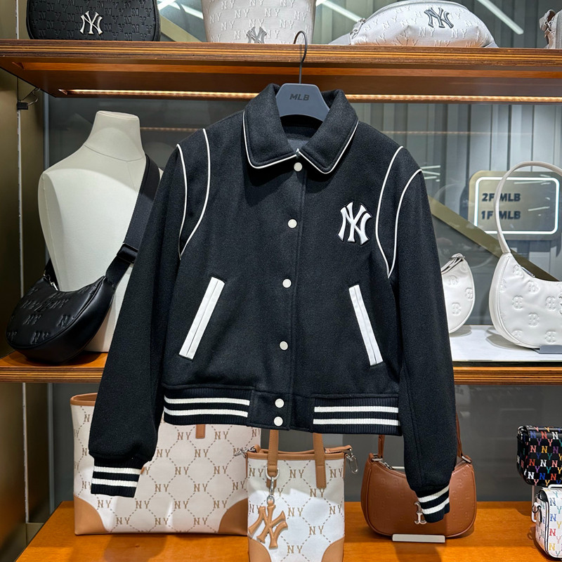MLB女NY毛呢短款翻领夹克棒球服