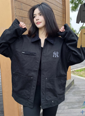 MLB男女NY刺绣复古翻领夹棉外套