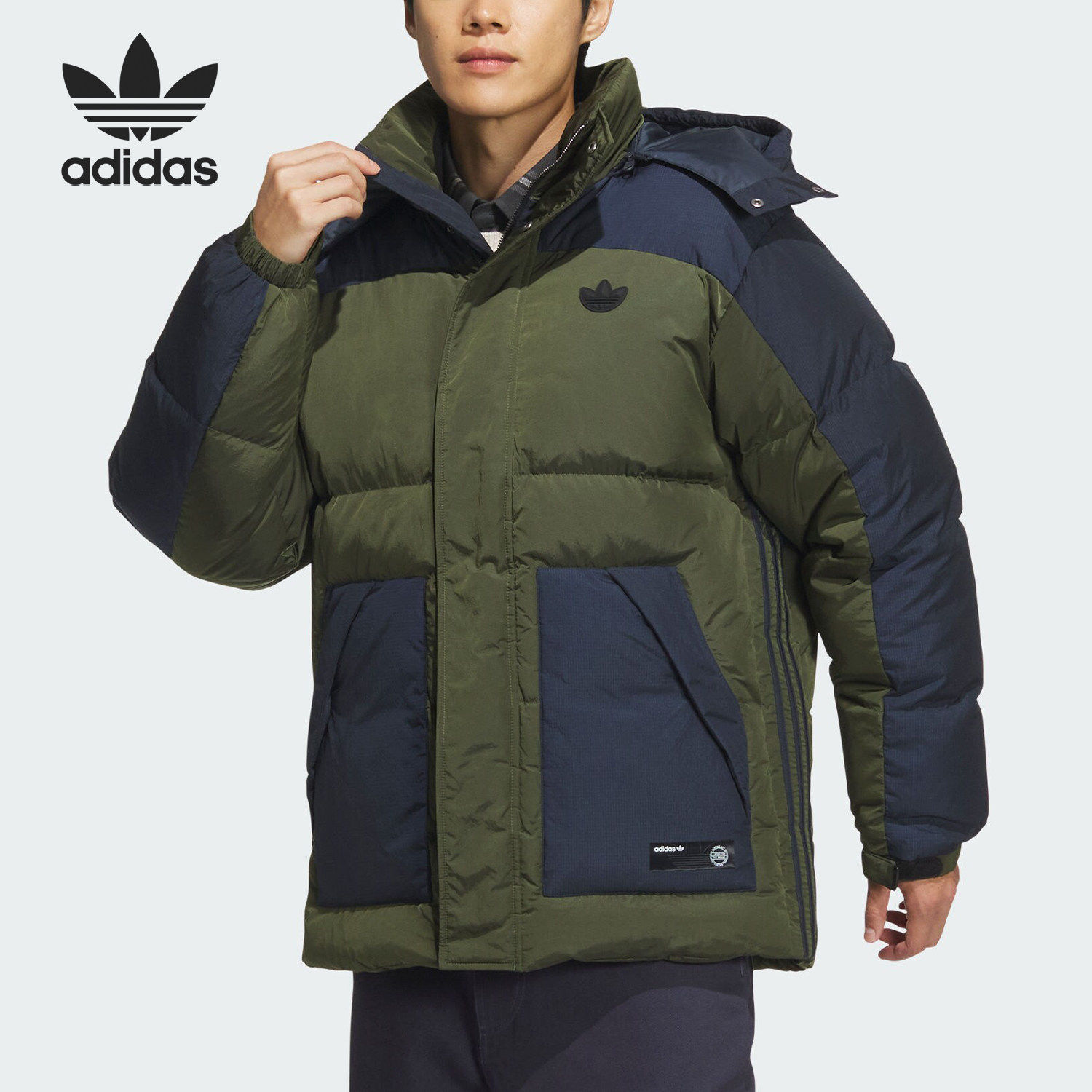 Adidas阿迪达斯三叶草男士工装休闲连帽保暖运动羽绒服外套JD3754