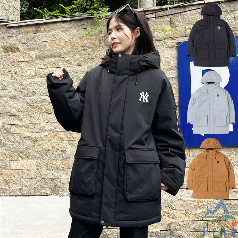 MLBNY复古保暖连帽中长款羽绒服