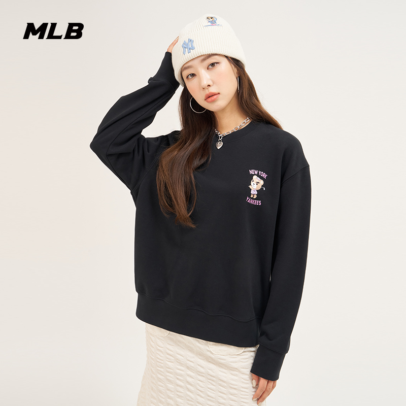 MLB卫衣男女装圆领皱眉熊长袖套头情侣休闲衫运动服上衣3AMTE0134