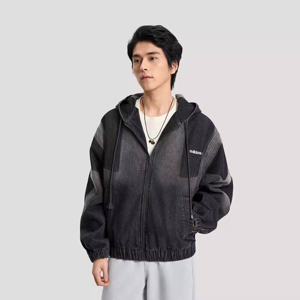 Adidas三叶草26年春季男女款渐变连帽牛仔外套夹克KR5056 KR5055