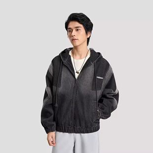 Adidas三叶草26年春季男女款渐变连帽牛仔外套夹克KR5056 KR5055