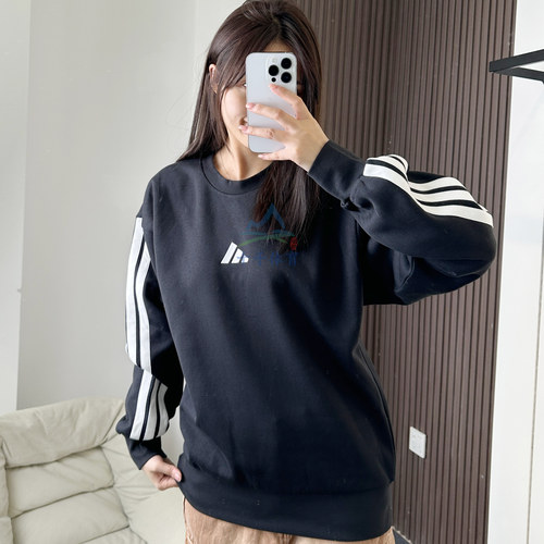 阿迪达斯男子三条纹加绒保暖卫衣