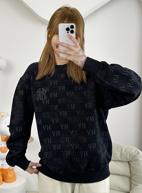 25秋季新款MLB圆领卫衣男女NY老花刺绣休闲运动套头衫3AMTM0154