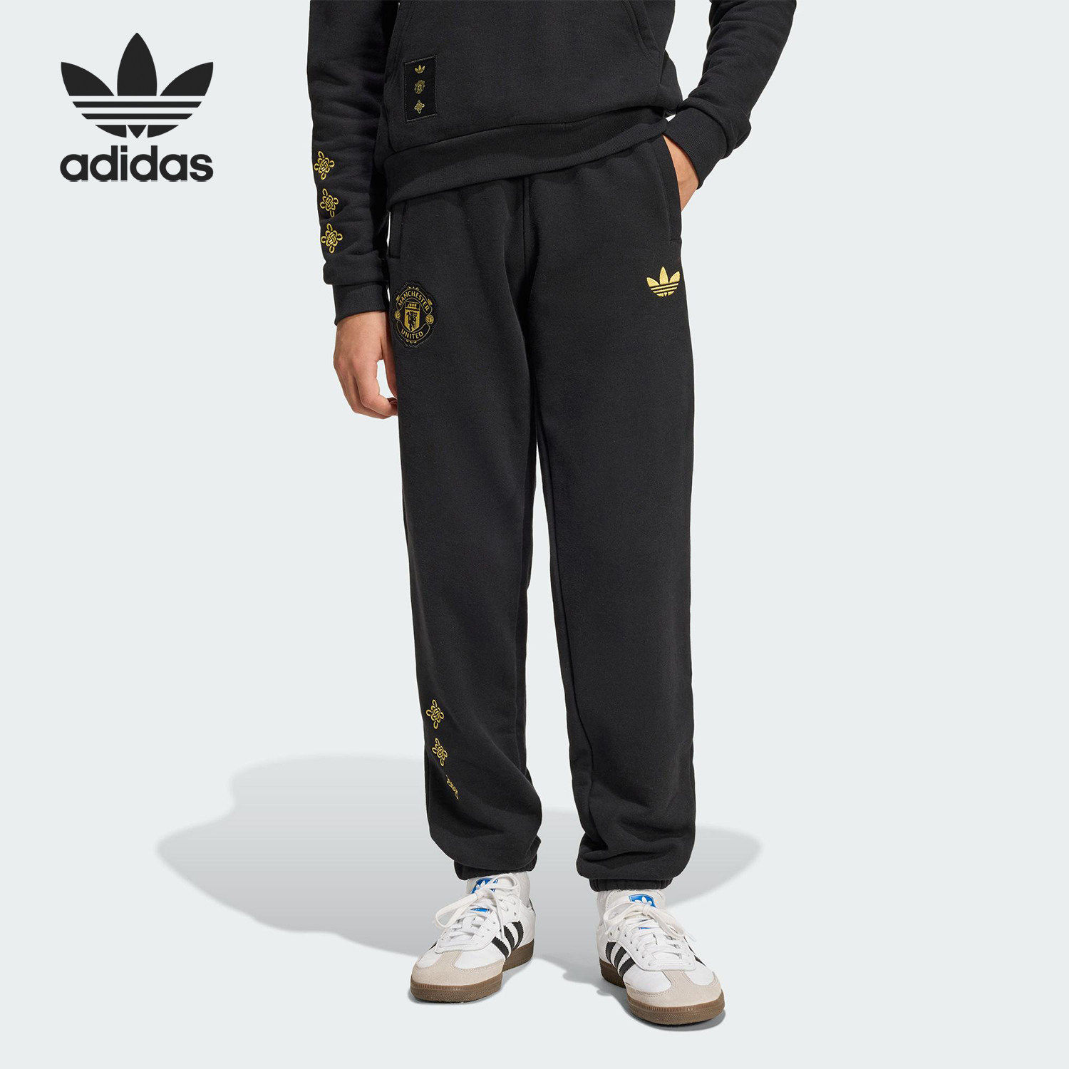 adidas阿迪达斯儿童新款男大童三叶草曼联足球文化运动长裤JM5571