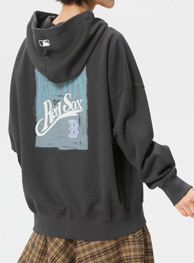 MLB运动卫衣男女26新款NY复古印花情侣休闲连帽套头衫3AHDV0361