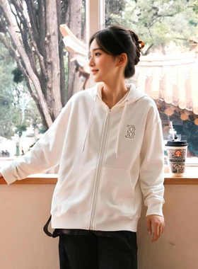 24新款MLB男女情侣背后镂空大logo连帽卫衣拉链夹克外套3ATRB0544