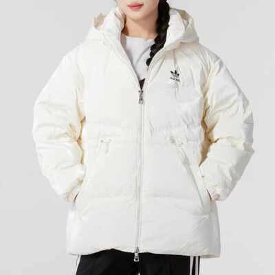 阿迪达斯女子保暖白色亮面羽绒服