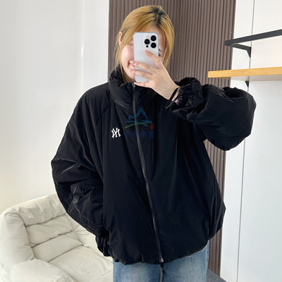 MLB羽绒服女NY抽褶哑光亮面外套