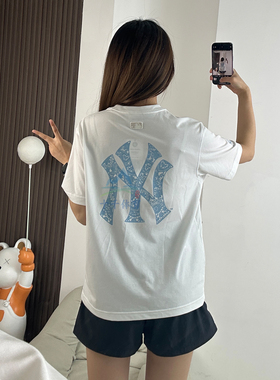 26新款MLB情侣短袖男女NY大标印花凉感宽松休闲运动T恤3ATSB7663