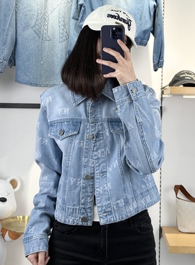 MLB女款2025年春夏款NY老花满印学院风休闲牛仔夹克外套3FDKM0151